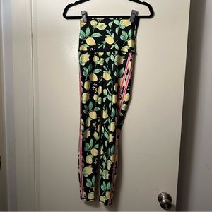 Emily HSU Designs Black High Waisted Lemon Print Pink & White Striped Leggings S